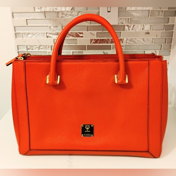 MCM Handbags - EUC MCM Modern Briefcase/Laptop Bag - Orange Saffiano Leather